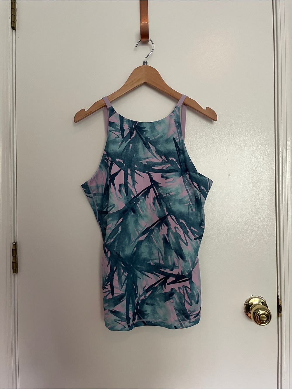 Prana Purple & Teal Abstract Palm-Print Tank